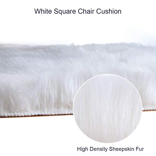 Softlife White Small Faux Sheepskin Throw Rug Fluffy Shag Fur Chair Cover Pad Washable Square Area Rugs for Living Room Bedroom Dorm 20" x 20" - color: White