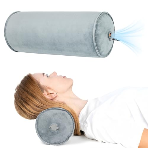 ONTYZZ Inflatable Round Neck Pillow Cervical Roll Pillow, 4.9 * 14.96 inch - color: Grey, size: Short Round (1-Pack)