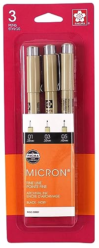 SAKURA 30061 3-Piece Pigma Micron Blister Card Ink Pen Set, Black - size: 3 Count (Pack of 1)