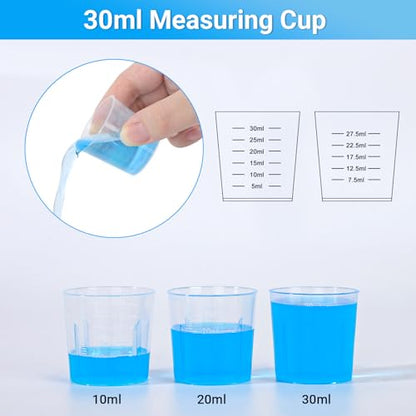 Resin Measuring Cups and Sticks, 200PCS Disposable Mixing Cups Set - 100PCS 30ml Graduated Measuring Cups and 100PCS Pointed Stir Sticks for Epoxy Resin, Glue, Paint Pouring - color: Clear cups+point stick, size: 30ml