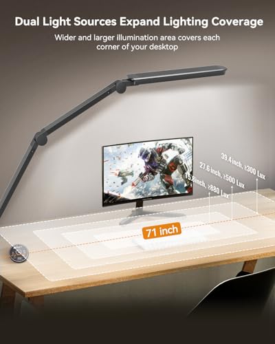 LED Desk Lamp with Clamp, Architect Desk Lamp with Remote, Flexible Swing Arm Desk Light with Dual LED Light, Stepless Dimming, 5 Color Mode & 4 Brightness for Sewing Painting Drafting Crafting - color: Dual Light