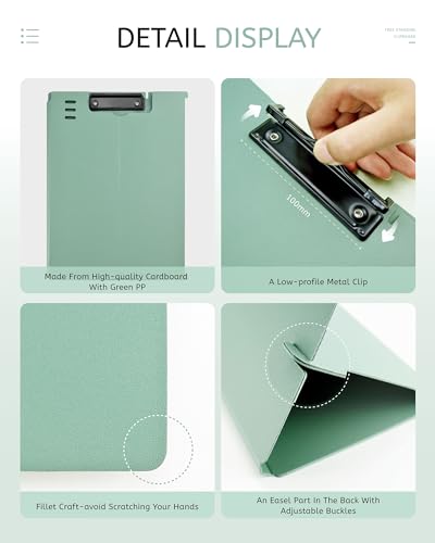 Free Standing Clipboard and Desktop Stand with Adjustable Buckles Easel Back - Foldable Stand and Document Holder for School, Office and Business Use (9.37 x 12.6 inches) (Green) - style: Green