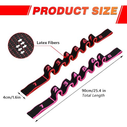 Fitness Stretch Belt, 8 Loop Resistance Band Elastic Training Strap with Numbered Markings for Full Body Workout Physical Therapy, Pilates, Dance & Home Fitness - color: Red & Pink
