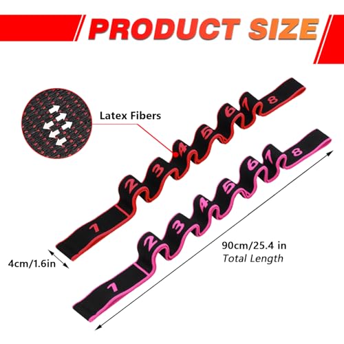 Fitness Stretch Belt, 8 Loop Resistance Band Elastic Training Strap with Numbered Markings for Full Body Workout Physical Therapy, Pilates, Dance & Home Fitness - color: Red & Pink