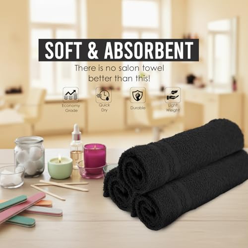 Salon Towels – 50 Pack Black Hand Towels 100% Cotton Spa Towel – 16x27 inches Highly Absorbable Facial, Gym, Hair, Face, Bulk Small Towels (Not Bleach Proof) - color: Black, size: HAND TOWEL PACK OF 50 16X27
