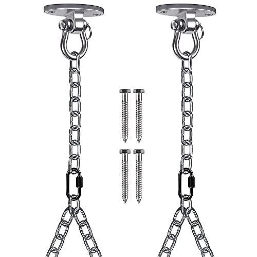 BeneLabel Set of 2 Heavy Duty Porch Swing Hanging Chain Kit, Hammock Hardware for Indoor Outdoor Playground, 4 Wood Screws, 1000LB Capacity, 105 - color: Swing Hanger With 105" Chain