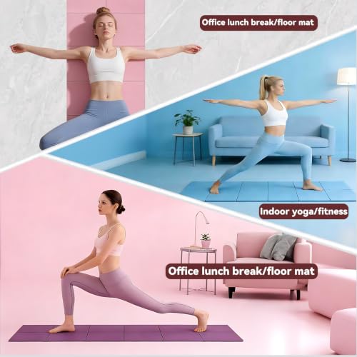 Foldable Yoga Mat Thick Non-Slip Exercise Mat | Packable Travel Fitness Mat, Carrying Bag Included, For Yoga, Pilates, Workout, Home & Gym Use - color: pink