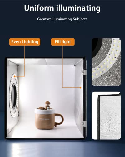 Light Box Photography, 12"x12" Photo Booth Box with 120 LED Lights Dimmable & CRI＞95, Portable Lightbox with 8 Backdrops for Mini Product Photography: Jewelry, Cards, Watches - size: 12 inches