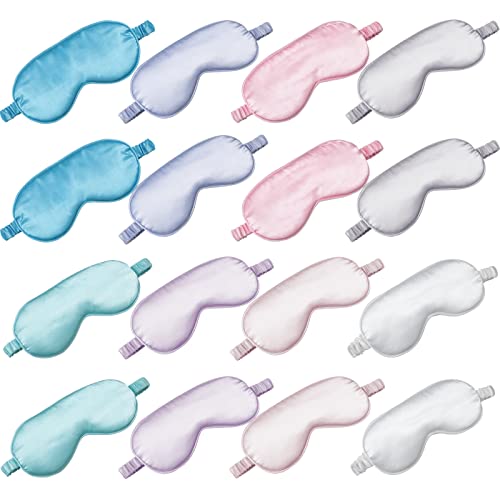 Coume 16 Pieces Silk Sleep Mask Eye Coverings for Sleeping Smooth Soft Eye Covers Mask About 20 x 9.2 cm/ 7.87 x 3.62 Inch