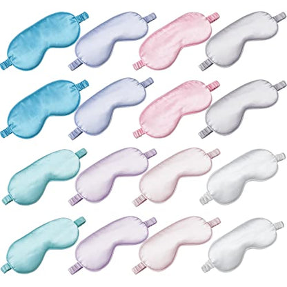 Coume 16 Pieces Silk Sleep Mask Eye Coverings for Sleeping Smooth Soft Eye Covers Mask About 20 x 9.2 cm/ 7.87 x 3.62 Inch