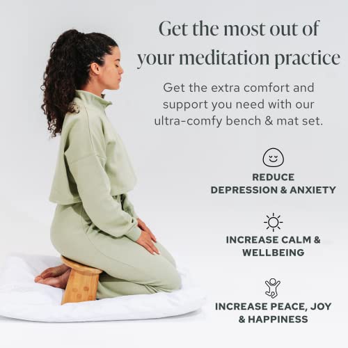 Mindful & Modern Bamboo Bench and Zabuton Meditation Mat Bundle - Small Kneeling Meditation Bench with Locking Magnetic Hinges - Wooden Kneeling Ergonomic Bamboo Seiza and Mat for Meditation