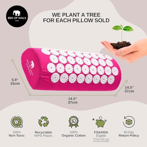 Bed of Nails Acupressure Pillow – Original Bon Acupressure Design with 2142 Precision Nails, 15 x 6 x 4", Pink - color: Pink - Pillow