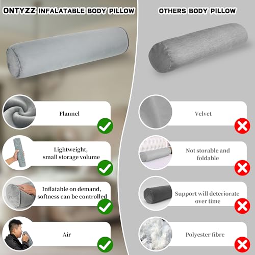 ONTYZZ Inflatable Body Pillow Long Pillow for Bed Oval Bolster Pillow - color: Grey, size: Long Oval (1-Pack)