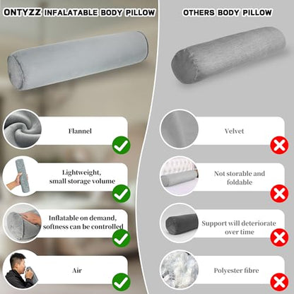 ONTYZZ Inflatable Body Pillow Long Pillow for Bed Oval Bolster Pillow - color: Grey, size: Long Oval (1-Pack)