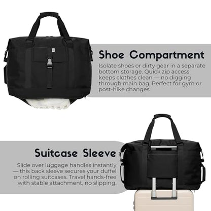 SUNNY BIRD Duffel with Utility Pouch, 40L Weekender Overnight Bag with Shoe Compartment for Travel and Sports (Black) - color: Black
