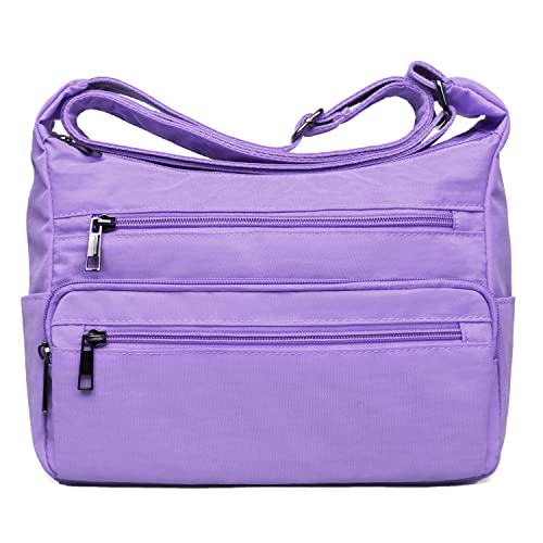 VOLGANIK ROCK RFID Purses for Women Fabric Nylon Multi Pocket Crossbody Bag Ladies Travel Handbag - color: Lavender, size: Standard