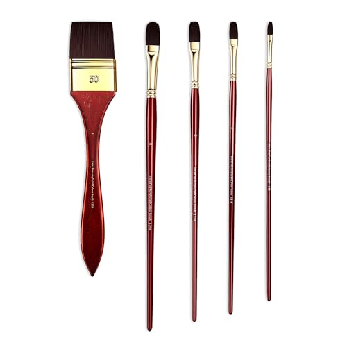 rubens Acrylic Filbert Paint Brush Set, 5 Pcs Nylon Bristles Paint Brushes | Professional Artist Filbert Paint Brush with Long Wooden Handle, Wide Flat, Filbert for Acrylic Oil Gouache Watercolor Paint