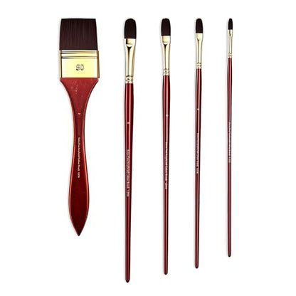 rubens Acrylic Filbert Paint Brush Set, 5 Pcs Nylon Bristles Paint Brushes | Professional Artist Filbert Paint Brush with Long Wooden Handle, Wide Flat, Filbert for Acrylic Oil Gouache Watercolor Paint