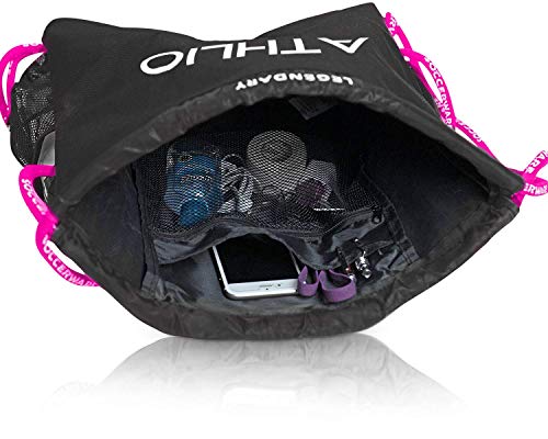 Soccerware Legendary Drawstring Gym Bag - Waterproof | For Sports & Workout Gear | XL Capacity | Heavy-Duty Sackpack Backpack - color: Pink