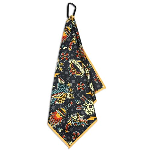 RokFit Gym & Golf Towel – Multi-Use, Quick-Dry, Durable Utility Towel with Bold Graphic and Carabiner Clip (Tattoo Flash Pattern) - color: Tattoo Flash Pattern