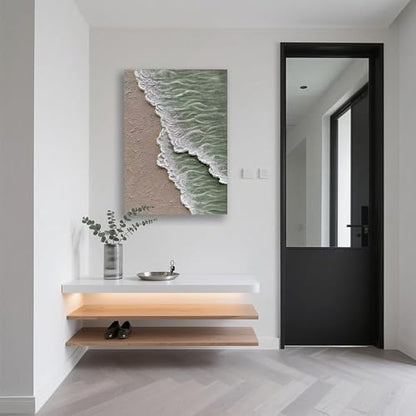 NANKAI Art Hand-painted white and green thick texture abstract oil painting Waves beach landscape oil painting home wall decoration art 40x28 Inches - color: NKHB248