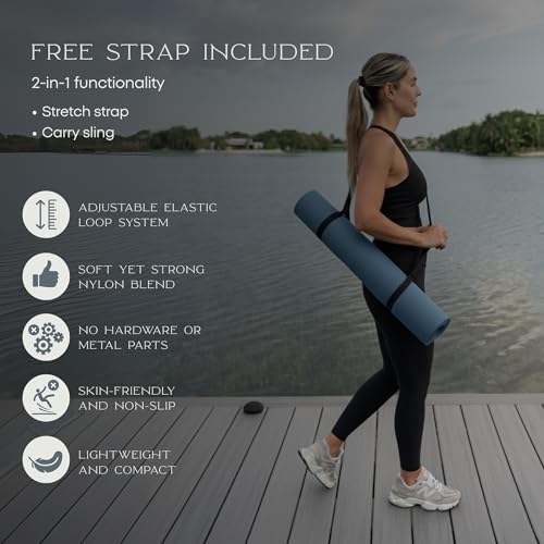 FFLLOOWW Premium Non Slip PU Yoga Mat 72.8” x 26.8” 4.5mm – Eco Friendly Natural Rubber Exercise Mat for Hot Yoga, Pilates & Home Workout with Carry Strap - color: Blue
