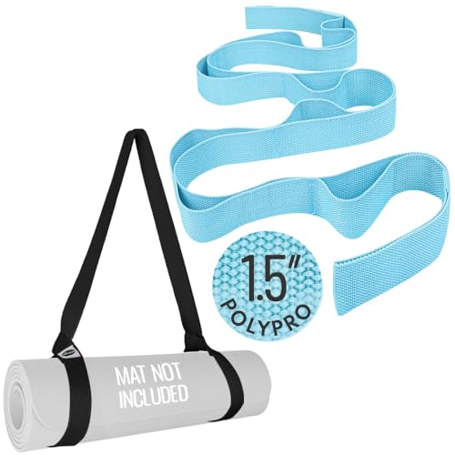 TECEUM Bundle of 2 Items – Yoga Mat Strap Blackberry 64 IN & Stretching Strap for Yoga Light Blue Polypropylene 1.5” – Mat Holder Sling For All Mats – Leg Strap for Exercising, Physical Therapy