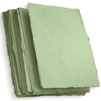 Wanderings A4 Handmade Deckled Edge Cotton Paper - Cold Pressed Texture - Paint, Watercolor, Writing, Printer - Cards, Invitations, Menus, Arts and Crafts. 50 Pack White 150 GSM - 8.3" x 11.7" - color: Green, size: A4
