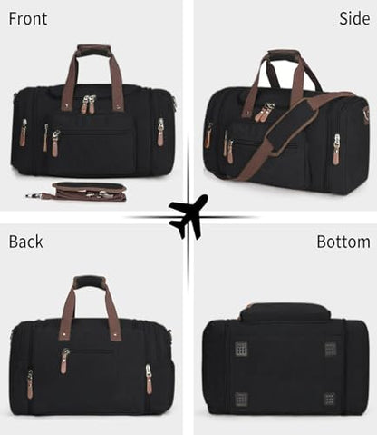 Sechunk Duffle Bag Canvas Large Outdoor Shoulder Bag Overnight Handbag Travel Tote Luggage Weekender Bag - color: black-A