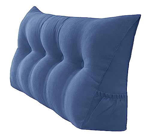 Peachwell Handmade Headboard Pillow- Triangular Wedge Support Large Bolster Cushion Headboard Backrest Pillow with Two Large Side Pockets for Bed Rest (Blue, 47 x 8 x 20 inches) - color: Blue, size: Full: 47 x 8 x 20 inches