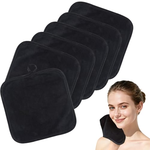SINLAND Microfiber Facial Cloths Fast Drying Washcloth 8inch x 8inch Absorbent Face Wash Cloth Soft Makeup Remover Cloths - color: Black(8x8inch), size: 1 Count (Pack of 6)