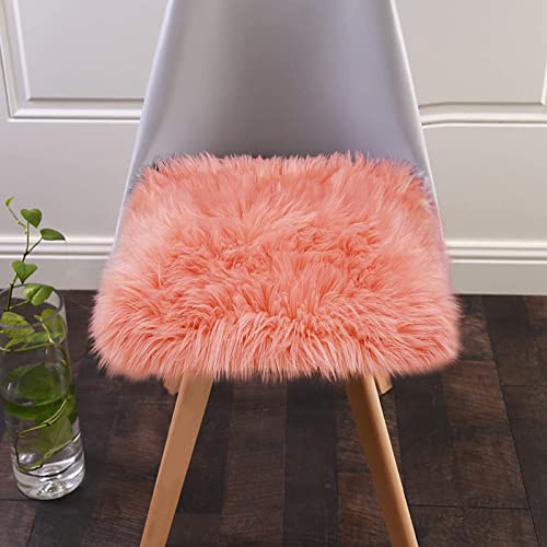 Softlife Square Faux Fur Sheepskin Chair Cover Seat Cushion Pad Super Soft Area Rugs for Living Bedroom Sofa (1.6ft x 1.6ft, Coral) 1 pack - color: Coral