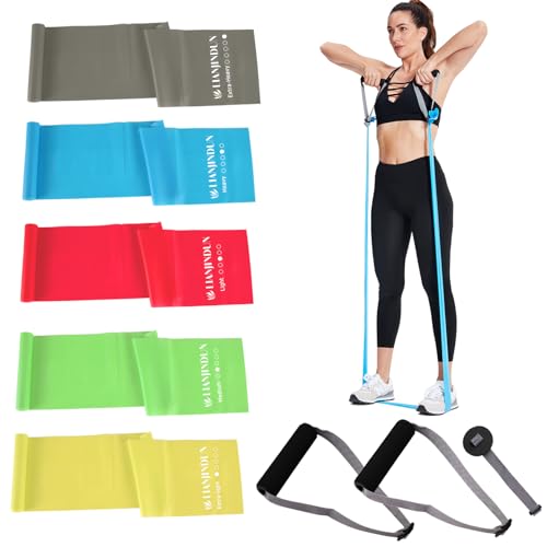 Latex-Free Resistance Bands with Handles and Door Anchor for Exercise | Color set with 5-30 lb resistance, for stretching, strength training, home workouts and physical therapy, for women and men