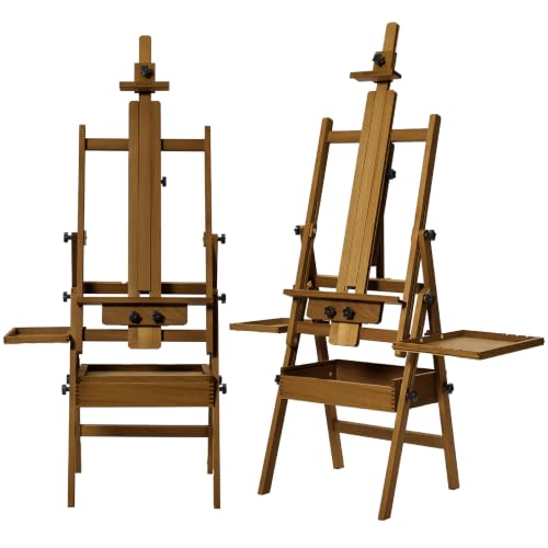 MEEDEN Painting Easel with Storage and Tray: H-Frame Beech Wood Art Easel | Easel Stand for Adults, Artists, Students, Beginners - Adjustable 50"-80" H, Holds Canvas Up to 47 Inches - color: Walnut