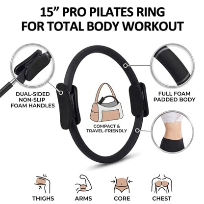 12 Pack Pilates Accessories for Women, 15 Inch Pilates Ring Magic Circle for Home Gym Essentials, Yoga & Pilates Equipment for Beginners Ab Trainer and Butt, Core, Leg Workout Equipment.