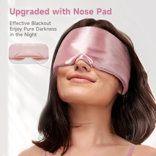 Umisleep Satin Sleep Mask for Side Sleeper, Blackout Eye Mask for Women Men - color: Pink