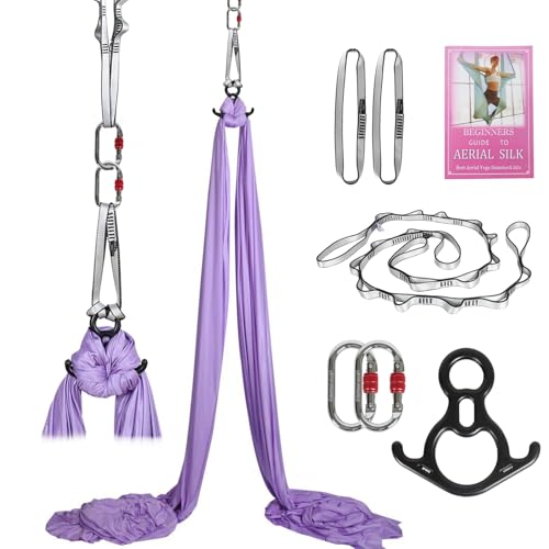 Aerial Silks Kit & Aerial Yoga Hammock - 11Yd Premium Fabric with Hardware | Easy Setup for Flying Yoga, Aerial Swing & Fitness - Supports Up to 14ft Rigging(Navy) - color: Lavender