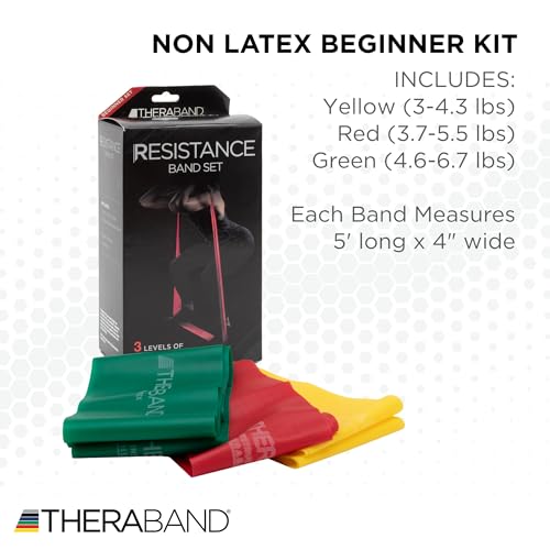 THERABAND Resistance Bands Set, Elastic Bands for Exercise & Physical Therapy, Strength Training for Upper & Lower Body Fitness - size: Beginner Set – 3 Pack, style: Non-Latex