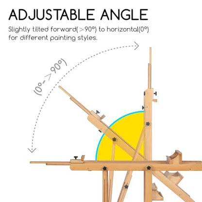 MEEDEN Extra Large Heavy-Duty H-Frame Studio Easel - Solid Beech Wooden Artist Professional Easel, Painting Art Easel Stand with 4 Premium Locking Silent Caster Wheels, Hold Max 82" - color: Natural, size: Large