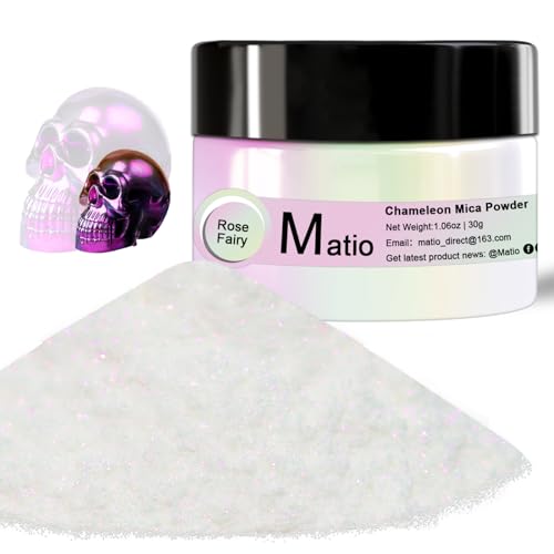Matio Chameleon Mica Powder, 1.06oz/ 30g Rose Fairy White Chrome Powder | Pearlescent Effect Color Shift Pigment for Resin Craft, Soap Candle Dye, Nail Art,Bath Bomb, Paint, Slime - color: W-Rose Fairy