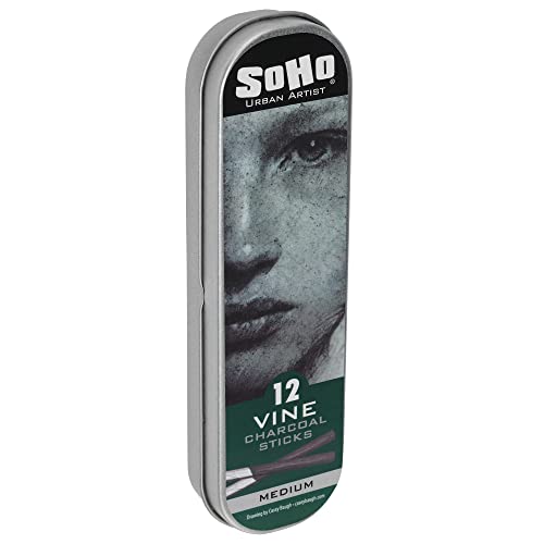 Soho Urban Artist Vine Charcoal - Drawing Charcoal for Artists, Students, Blending, Live Figure Drawing, & More! - [Black - Medium - 12 Pack]