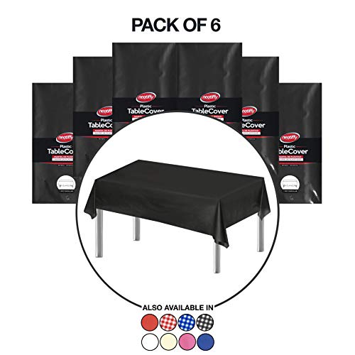 Neatiffy 54 x 108 Inch 6 Pack Rectangle Plastic Table Cloth Picnic/Camping/Party/Banquet Table Cover. Disposable/Reusable Tablecloths -Black - color: Black