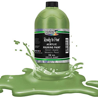 Pouring Masters Green Apple Metallic Pearl Ready to Pour Acrylic Pouring Paint - Premium 32-Ounce Pre-Mixed Fluid Acrylic Paint - Fluid Art Supplies for Canvas, Wood, Paper, Tile & Rocks - color: Green Apple Metallic Pearl, size: 32 Fl Oz (Pack of 1)