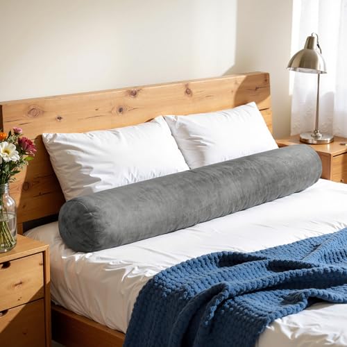 SyMax 7.8"x47" Body Pillow for Adults, Long Round Body Pillow for Adults, Bolster w/Removable Polyester Cover, Headboard Gap Filler Pillow, Dark Grey - color: Dark Grey, size: 47.1 inch