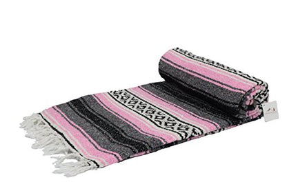Open Road Goods Pink Mexican Blanket - Authentic Serape Falsa Blanket - Handmade - color: Pink