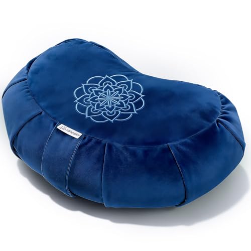 Hihealer Premium Crescent Meditation Cushion, Buckwheat Yoga Bolster Pillow | Comfortable Floor Pillow for Sitting, Ergonomic Floor Cushions for Adults, Zafu - color: Blue