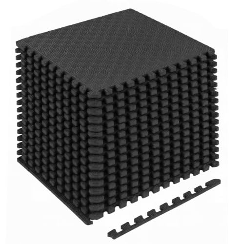 HulkFit Puzzle Exercise Mat, 1 Inch EVA Interlocking Foam Floor Tiles Workout Mat for Home Gym Equipment, MMA, Gymnastics, Shock-Absorbing Workout Mat for Garage Flooring and Apartments, 18 Tiles - color: Black