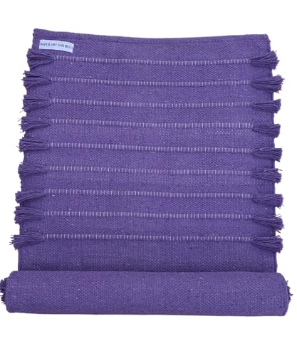 Jaipur art & Rugs Organic Cotton Yoga Mat - Eco-Friendly Hand-Woven Rug - Non Slip & Thick (24”x72”x5mm) for Everyday Fitness at Home - Comfortable Extra-Long - color: Purple