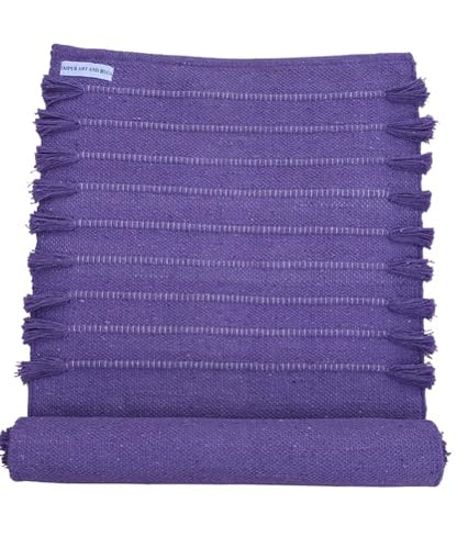 Jaipur art & Rugs Organic Cotton Yoga Mat - Eco-Friendly Hand-Woven Rug - Non Slip & Thick (24”x72”x5mm) for Everyday Fitness at Home - Comfortable Extra-Long - color: Purple