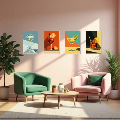 4 Pack Framed Paint by Numbers Kit for Adults Beginner Canvas Painting by Numbers for Adults Cocktail Easy Adult Paint by Number Kits with Frame Cocktails Art Watercolor Painting by Number 8x12 Inch - color: YFa0912